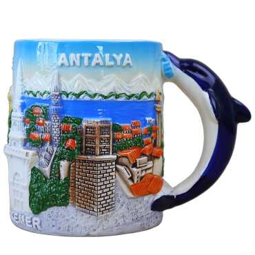 Pamukkale Themed Dolphin Ceramic Mug - 2