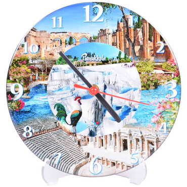 Pamukkale Themed Epoxy Wall Clock Home Decoration 17 Cm - Thumbnail