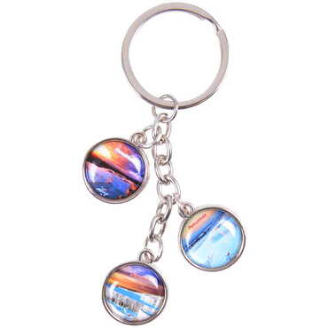 Myros - Pamukkale Themed Metal Keychain With 3 Charms - Round 40x90 mm