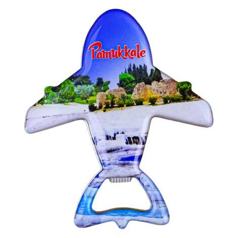 Pamukkale Themed Myros Metal Airplane Bottle Opener Refrigerator Magnet 105x89 mm - 1