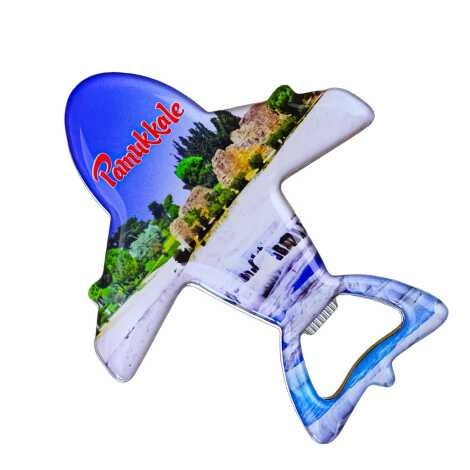 Pamukkale Themed Myros Metal Airplane Bottle Opener Refrigerator Magnet 105x89 mm - 2