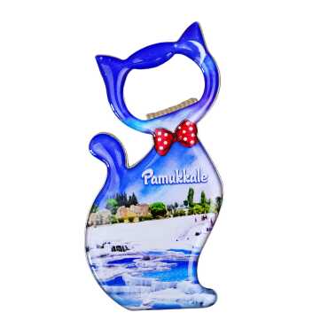 Pamukkale Themed Myros Metal Cat Bottle Opener Refrigerator Magnet 97x48 mm - 3