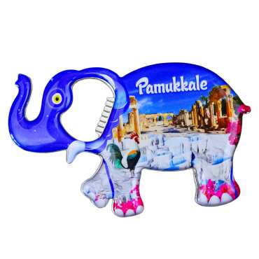 Pamukkale Themed Myros Metal Elephant Bottle Opener Refrigerator Magnet 98x61 mm - Myros