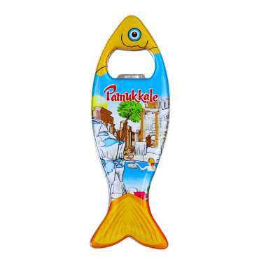 Pamukkale Themed Myros Metal Fish Bottle Opener Refrigerator Magnet 120x43 mm - Myros