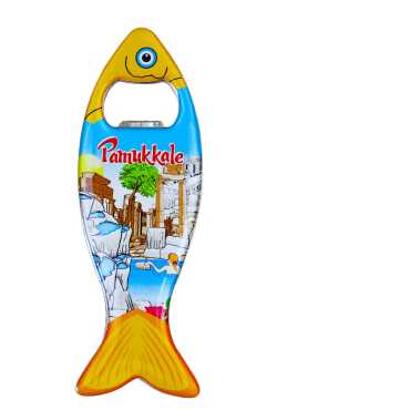 Pamukkale Themed Myros Metal Fish Bottle Opener Refrigerator Magnet 120x43 mm - 2