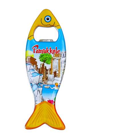 Pamukkale Themed Myros Metal Fish Bottle Opener Refrigerator Magnet 120x43 mm - 2