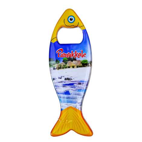 Pamukkale Themed Myros Metal Fish Bottle Opener Refrigerator Magnet 120x43 mm - 4