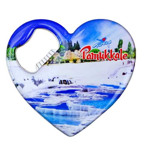 Pamukkale Themed Myros Metal Heart Bottle Opener Refrigerator Magnet 85x76 mm - 1