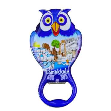 Pamukkale Themed Myros Metal Owl Refrigerator Magnet Bottle Opener 88x47 mm - Myros