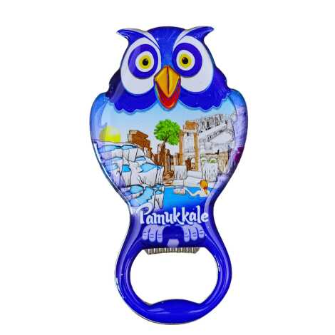 Pamukkale Themed Myros Metal Owl Refrigerator Magnet Bottle Opener 88x47 mm - 1