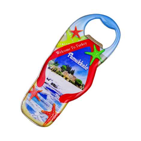 Pamukkale Themed Myros Metal Sandal Bottle Opener Refrigerator Magnet 110x45 mm - 2