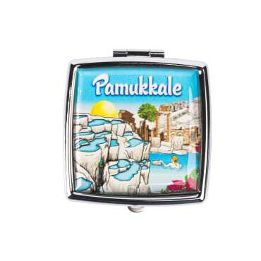 Pamukkale Themed Myros Metal Square Pill Box 54x58x18 mm - 2