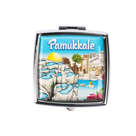 Pamukkale Themed Myros Metal Square Pill Box 54x58x18 mm - 2