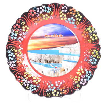 Myros - Pamukkale Themed Turkish Ceramic Plate With Epoxy 18 Cm