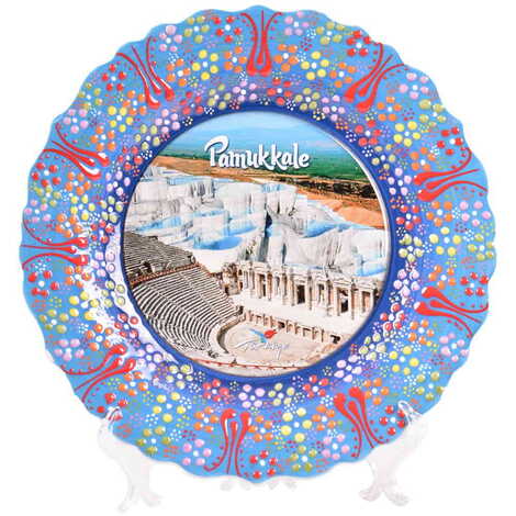 Pamukkale Themed Turkish Ceramic Plate With Epoxy 25 Cm