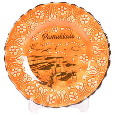 Pamukkale Themed Turkish Ceramic Turquoise Plate 18 Cm - Thumbnail