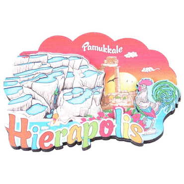 Pamukkale Themed Wooden Customised 2D Souvenir Fridge Magnet - Thumbnail