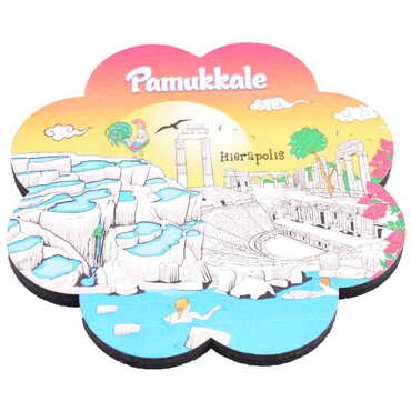 Pamukkale Themed Wooden Customised Souvenir Coaster 90mm - Thumbnail