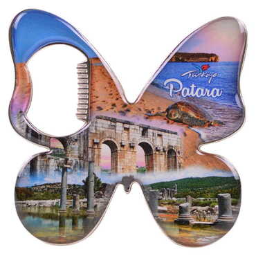 Myros - Patara Themed Butterfly Shaped Metal Magnetic Bottle Opener 70x70 mm