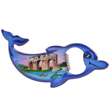 Myros - Patara Themed Dolphin Shaped Metal Magnetic Bottle Opener 102x67 mm