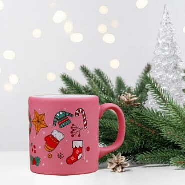 Wholesale Pink Snowman Themed New Year Ceramic Mug