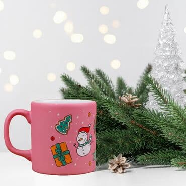 Wholesale Pink Snowman Themed New Year Ceramic Mug - Standart - 2