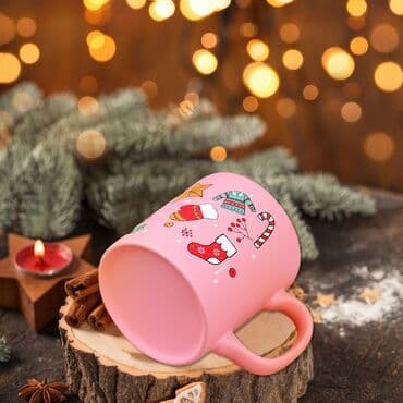 Wholesale Pink Snowman Themed New Year Ceramic Mug - Standart - 4