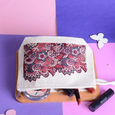 Pink Mandala Pattern Women's Tote Make Up Bag - Thumbnail