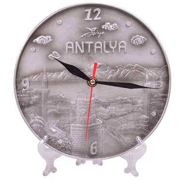 Antalya Themed Silver Polyester Wall Clock