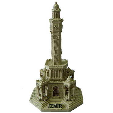 Myros - Polyester Krem İzmir Saat Kulesi Biblo 85x85x150 mm