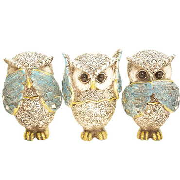 Myros - Polyester Owl Figurine Set Of 3 Pcs Medium Size