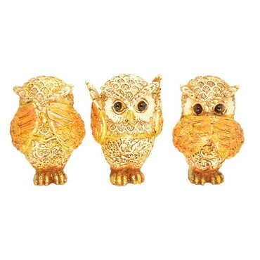 Myros - Polyester Owl Figurine Set Of 3 Pcs Small Size