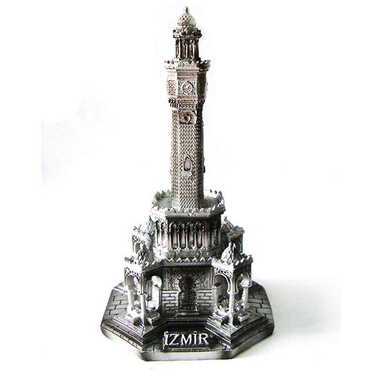 Myros - Polyester Silver İzmir Clock Tower Figurine 85X85X150 Mm