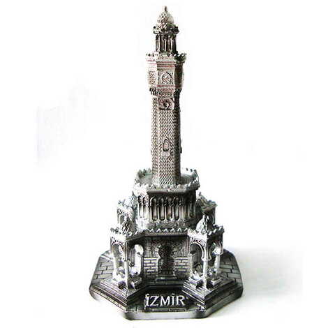 Polyester Silver İzmir Clock Tower Figurine 85X85X150 Mm