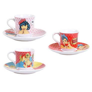 Pop-Art Themed Turkish Ceramic Custom Printed Turkish Coffee Cup Set of 2 pcs - 2