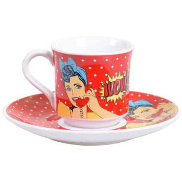 Pop-Art Themed Turkish Ceramic Custom Printed Turkish Coffee Cup Set of 2 pcs - 3