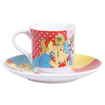 Pop-Art Themed Turkish Ceramic Custom Printed Turkish Coffee Cup Set of 2 pcs - 4