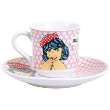 Pop-Art Themed Turkish Ceramic Custom Printed Turkish Coffee Cup Set of 2 pcs - 5