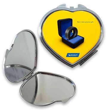 Myros - Promotional Customised Metal Epoxy Travel Make Up Compact Heart Shaped Mirror 70x65x8 mm