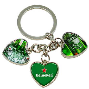 Myros - Promotional Metal Keychain With 3 Charms - Heart 40x85 mm