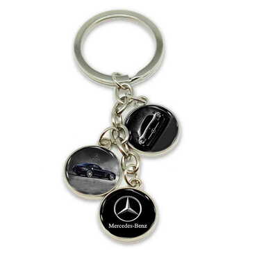 Promotional Metal Keychain With 3 Charms - Round 40x90 mm - Thumbnail