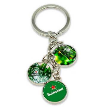 Promotional Metal Keychain With 3 Charms - Round 40x90 mm - Thumbnail