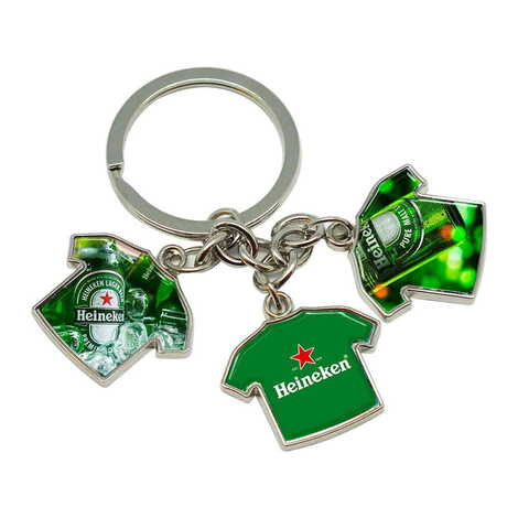 Promotional Metal Keychain With 3 Charms - T-Shirt 40x95 mm