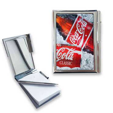 Promotional Metal Pocket Size Notebook With Pen 86x66x8 mm - Thumbnail