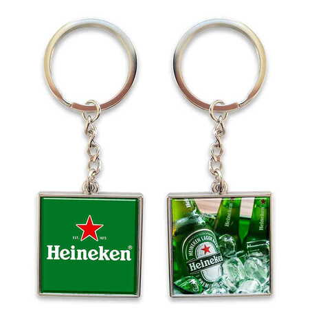 Promotional Metal Square Shaped Double Face Keychain 36x95 mm