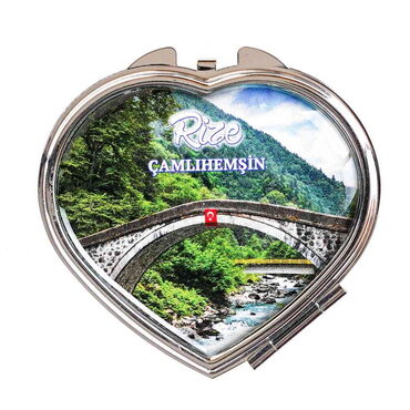 Myros - Rize Themed Customised Metal Epoxy Travel Make Up Compact Heart Shaped Mirror 70x65x8 mm