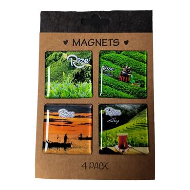 Rize Themed Epoxy Dome Souvenir Fridge Magnet Set of 4 pcs 40x40 mm each - Myros