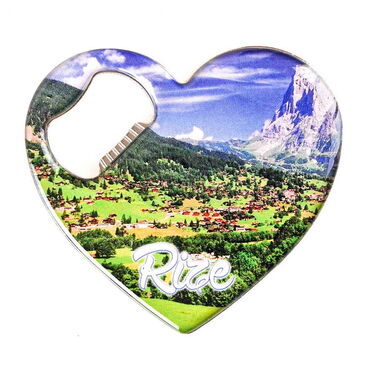 Rize Themed Heart Shaped Metal Magnetic Bottle Opener 85x76 mm - Thumbnail