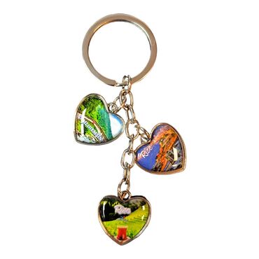 Rize Themed Metal Keychain With 3 Charms - Heart 40x85 mm - Thumbnail