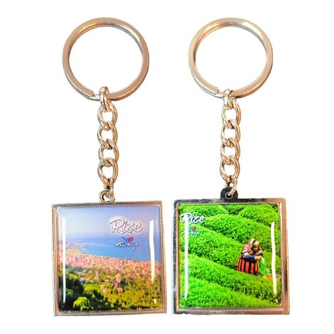 Rize Themed Metal Square Shaped Double Sided Keychain 36x95 mm